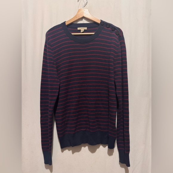 BURBERRY Men's Striped Sweater Navy and Red
